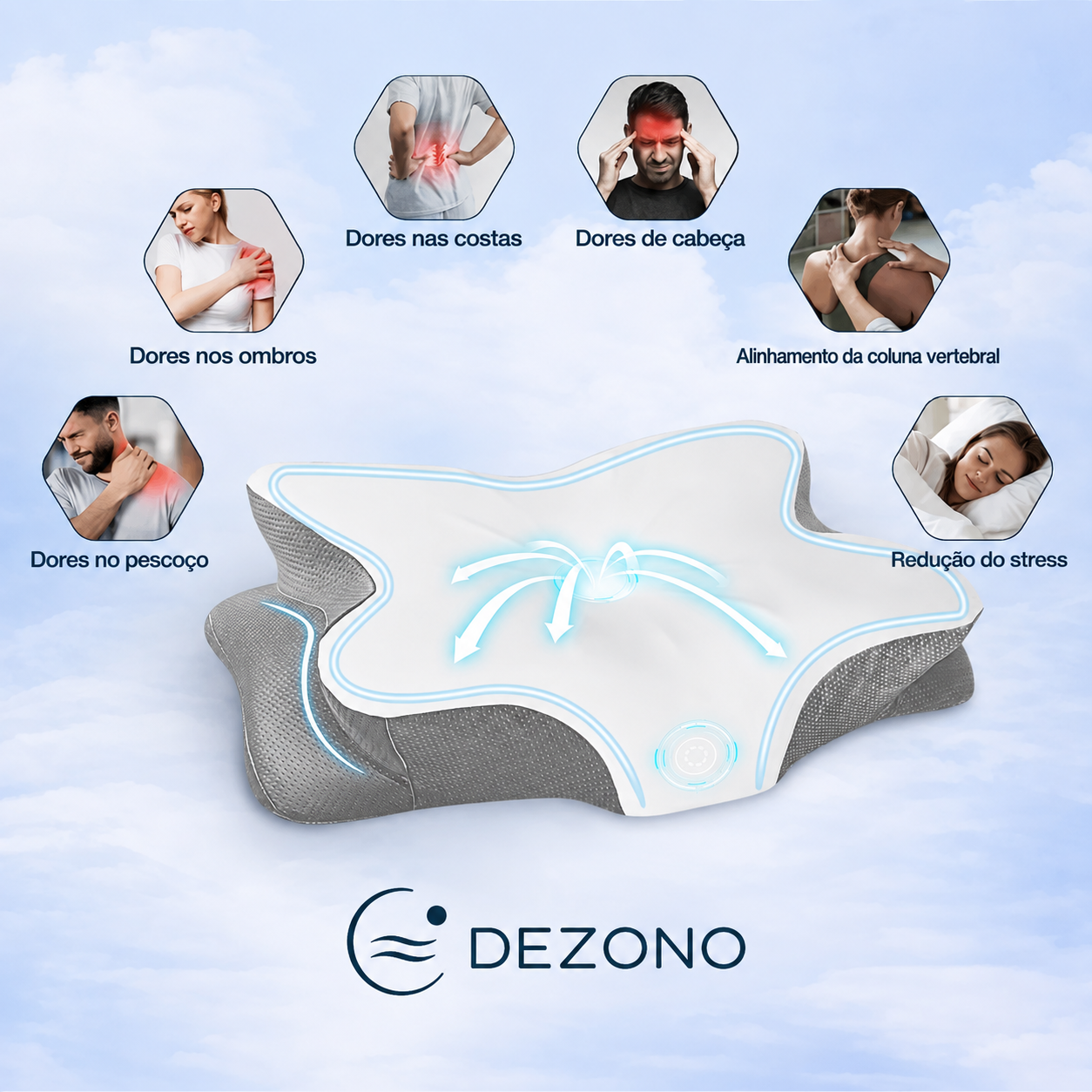 Almofada ergonómica DEZONO ERGO e apoio do pescoço, ombros e costas